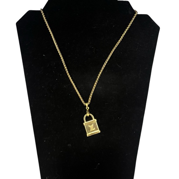 Upcycled LV Louis Vuitton Lock w/ 18k Gold Plated Chain Necklace - Picture 5 of 7